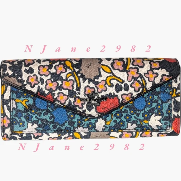 Coach Soft Wallet Mixed Yankee Floral Print Logo Envelope Coated Canvas EUC - Picture 4 of 15